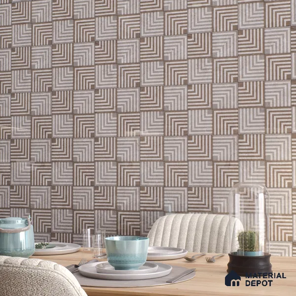 Brown Patterned Wall Tile TL 06700 Gravier Rustic Amber 2 ft x 4 ft Vitrified Glossy Finish - 9 mm | 6 Random Design | Suitable for Living Room, Bedroom, Bathroom
