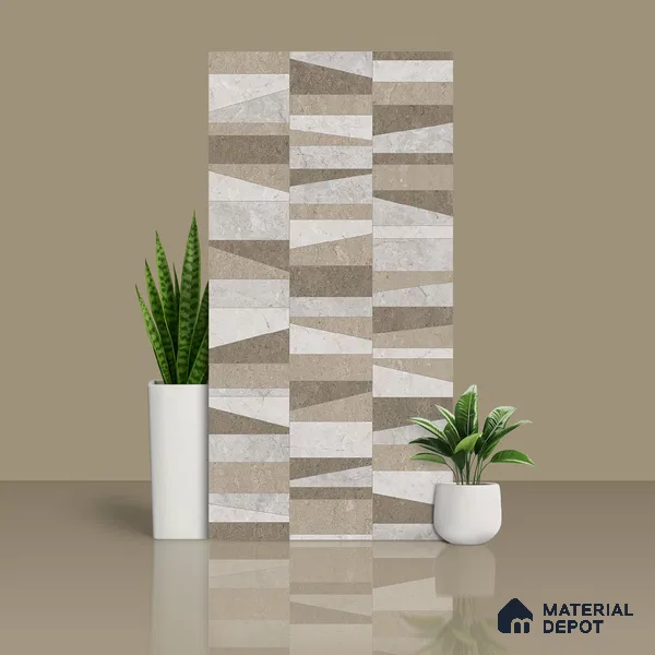 Grey Highlighter Wall Tile TL 06701 B Gravier Frosted Russet Embellish 2 ft x 4 ft Vitrified Glossy Finish - 9 mm | 4 Random Design | Suitable For Bathroom, Accent/Feature Wall, Dining Area