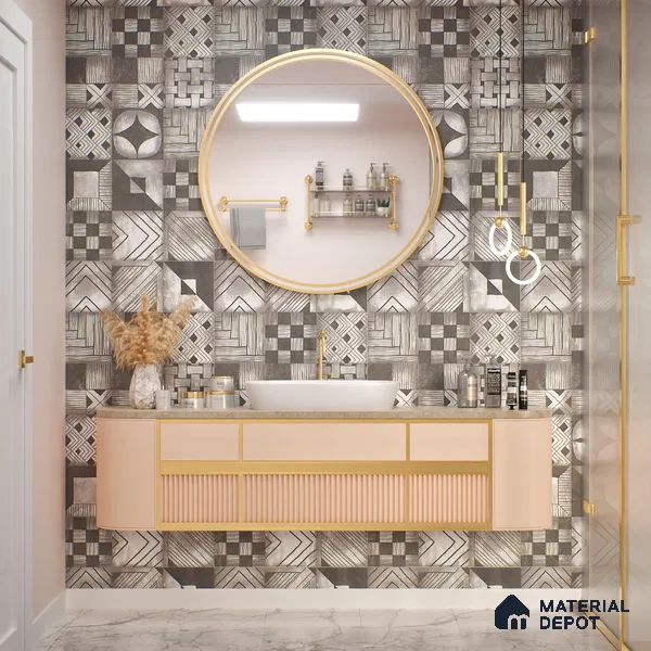 Grey Highlighter Wall Tile TL 06704 Gravier Charcoal Essence 2 ft x 4 ft Vitrified Carving Matte Finish - 9 mm | Suitable For Bathroom, Accent/Feature Wall, Dining Area