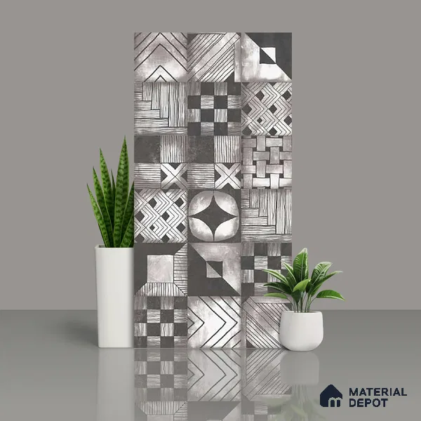 Grey Highlighter Wall Tile TL 06704 Gravier Charcoal Essence 2 ft x 4 ft Vitrified Carving Matte Finish - 9 mm | Suitable For Bathroom, Accent/Feature Wall, Dining Area