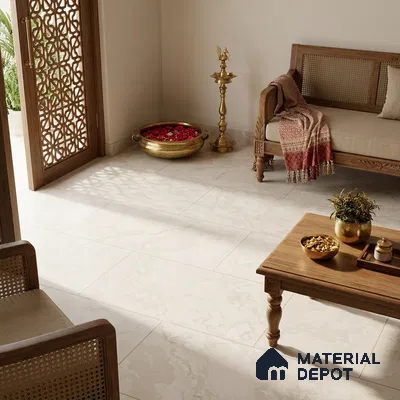 Marble Crema Marfil Wall & Floor Tile TL 06705 Ivory Beige 4 ft x 2 ft Matte Finish Vitrified Tile - 9 mm | 4 Random Designs | Suitable For Living Room, Bedroom, Kitchen