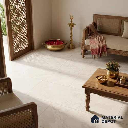 Marble Crema Marfil Wall & Floor Tile TL 06705 Ivory Beige 4 ft x 2 ft Matte Finish Vitrified Tile - 9 mm | 4 Random Designs | Suitable For Living Room, Bedroom, Kitchen