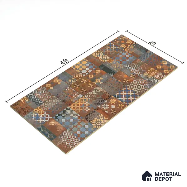Brown Moroccan Wall Tile TL 06706 Gravier Burnished Leaf 2 ft x 4 ft Vitrified Carving Matte Finish - 9 mm | Suitable for Living Room, Bedroom, Bathroom