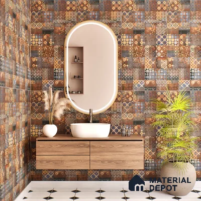 Brown Moroccan Wall Tile TL 06706 Gravier Burnished Leaf 2 ft x 4 ft Vitrified Carving Matte Finish - 9 mm | Suitable for Living Room, Bedroom, Bathroom