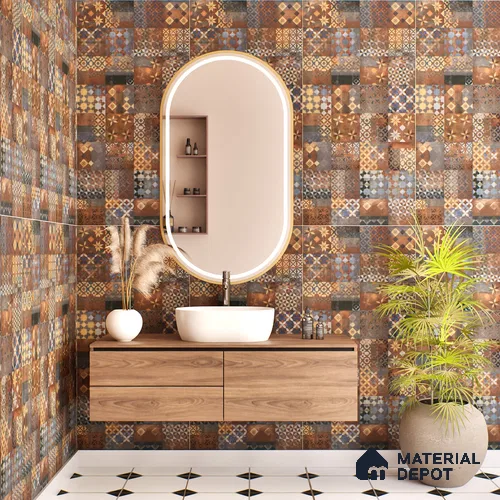 Brown Moroccan Wall Tile TL 06706 Gravier Burnished Leaf 2 ft x 4 ft Vitrified Carving Matte Finish - 9 mm | Suitable for Living Room, Bedroom, Bathroom
