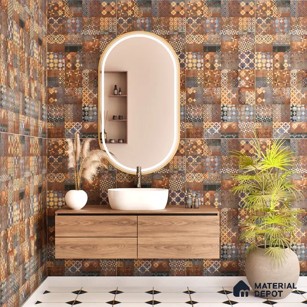 Brown Moroccan Wall Tile TL 06706 Gravier Burnished Leaf 2 ft x 4 ft Vitrified Carving Matte Finish - 9 mm | Suitable for Living Room, Bedroom, Bathroom