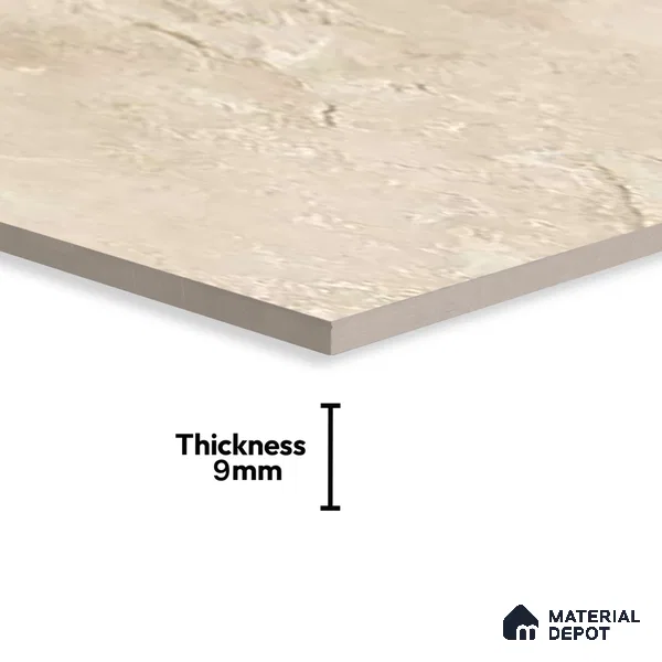 Marble Crema Marfil Wall & Floor Tile TL 06710 Sand Beige 4 ft x 2 ft Glossy Finish Vitrified Tile - 9 mm | 5 Random Designs | Suitable For Living Room, Bedroom, Dining
