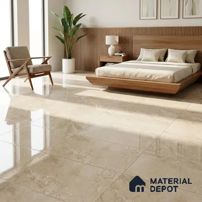 Cream Marble Floor & Wall Tile TL 06710 Gravier Chestnut Cream 2 ft x 4 ft Vitrified Glossy Finish - 9 mm | 5 Random Design | Suitable for Living Room, Bedroom, Bathroom