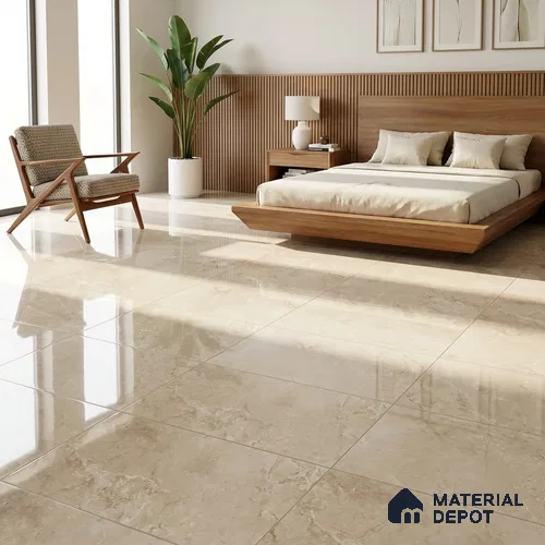 Cream Marble Floor & Wall Tile TL 06710 Gravier Chestnut Cream 2 ft x 4 ft Vitrified Glossy Finish - 9 mm | 5 Random Design | Suitable for Living Room, Bedroom, Bathroom