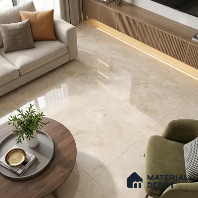 Marble Crema Marfil Wall & Floor Tile TL 06710 Sand Beige 4 ft x 2 ft Glossy Finish Vitrified Tile - 9 mm | 5 Random Designs | Suitable For Living Room, Bedroom, Dining