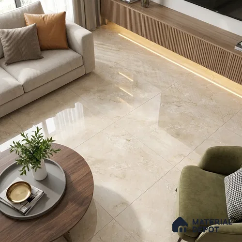Cream Marble Look Floor & Wall Tile TL 06710 Gravier Chestnut Cream 2 ft x 4 ft Vitrified Glossy Finish - 9 mm | 5 Random Design | Suitable for Living Room, Bedroom, Bathroom