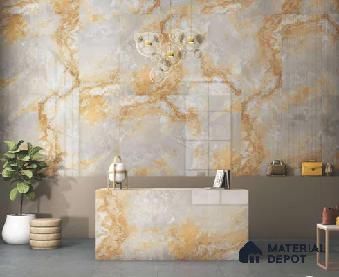 Marble Onyx Wall & Floor Tile TL 06716 C Warm White 4 ft x 2 ft Matte Finish Vitrified Tile - 9 mm | 10 Random Designs | Suitable For Living Room, Bedroom, Kitchen