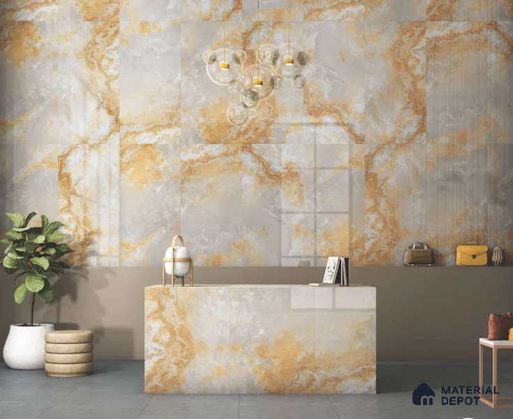 Marble Onyx Wall & Floor Tile TL 06716 C Warm White 4 ft x 2 ft Matte Finish Vitrified Tile - 9 mm | 10 Random Designs | Suitable For Living Room, Bedroom, Kitchen