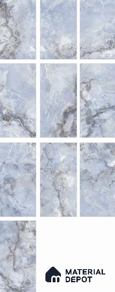 Marble Onyx Wall & Floor Tile TL 06716 Ice Blue 4 ft x 2 ft Matte Finish Vitrified Tile - 9 mm | 10 Random Designs | Suitable For Living Room, Bedroom, Kitchen