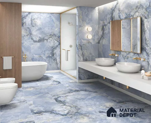 Marble Onyx Wall & Floor Tile TL 06716 Ice Blue 4 ft x 2 ft Matte Finish Vitrified Tile - 9 mm | 10 Random Designs | Suitable For Living Room, Bedroom, Kitchen