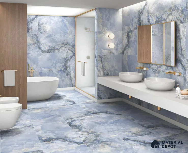 Marble Onyx Wall & Floor Tile TL 06716 Ice Blue 4 ft x 2 ft Matte Finish Vitrified Tile - 9 mm | 10 Random Designs | Suitable For Living Room, Bedroom, Kitchen