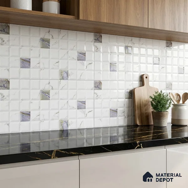 White Faux Subway Wall Tile TL 06719 B Lustra Helio Placa 2 ft x 1 ft Ceramic Glossy Finish - 9 mm | Suitable For Kitchen, Bathroom, Dining Area