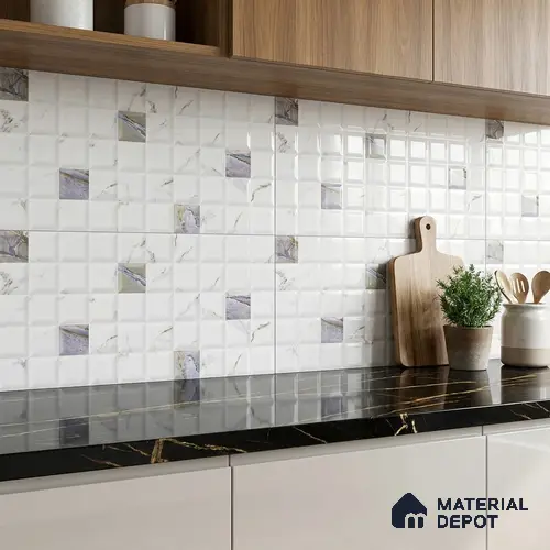 White Faux Subway Wall Tile TL 06719 B Lustra Helio Placa 2 ft x 1 ft Ceramic Glossy Finish - 9 mm | | Suitable for Living Room, Bedroom, Bathroom