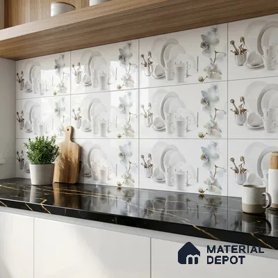 White Highlighter Wall Tile TL 06719 C Lustra 2 ft x 1 ft Ceramic Glossy Finish - 9 mm | Suitable For Kitchen & Dining Area