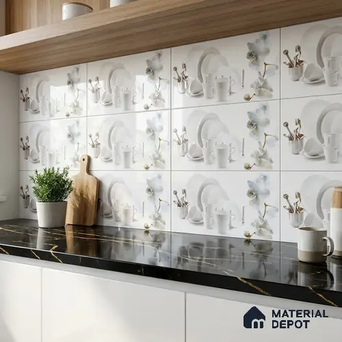 White Highlighter Wall Tile TL 06719 C Lustra APG 106 2 ft x 1 ft Ceramic Glossy Finish - 9 mm | | Suitable for Living Room, Bedroom, Bathroom