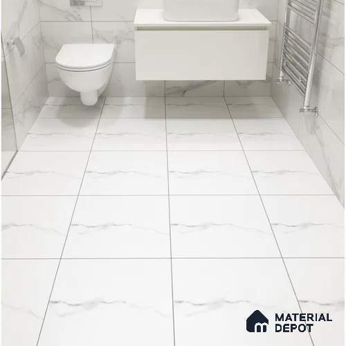 White Marble Floor Tile TL 06719 E Lustra 3016 F 1 ft x 1 ft Ceramic Carving Matte Finish - 9 mm |  | Suitable for Living Room, Bedroom, Bathroom