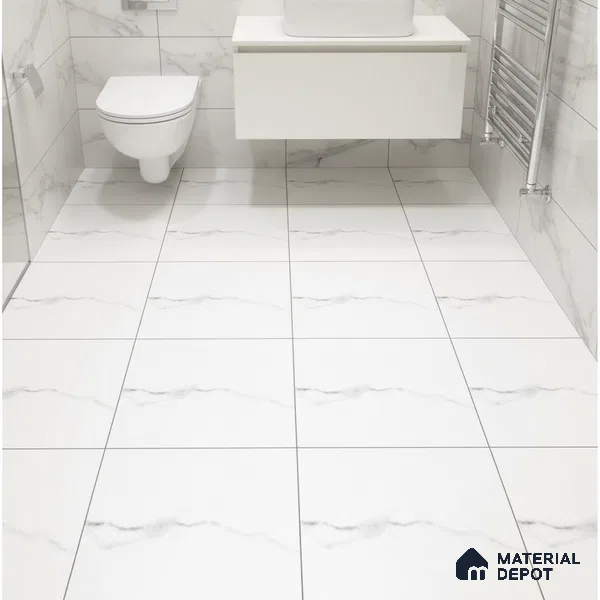 White Marble Floor Tile TL 06719 E Lustra 3016 F 1 ft x 1 ft Ceramic Carving Matte Finish - 9 mm | | Suitable for Living Room, Bedroom, Bathroom
