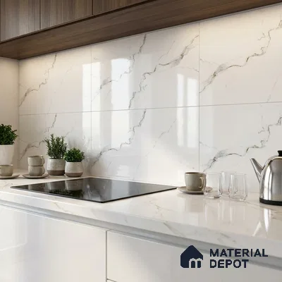 White Marble Wall Tile TL 06719 Lustra Nova Fabrique 2 ft x 1 ft Ceramic Glossy Finish - 9 mm |  | Suitable for Living Room, Bedroom, Bathroom
