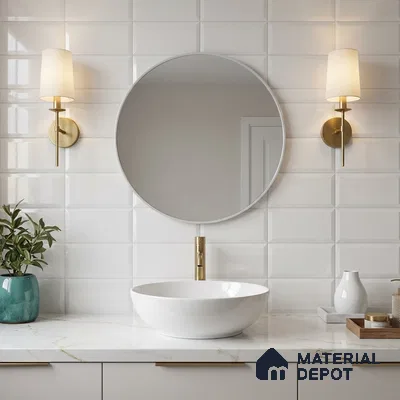 White Highlighter Wall Tile TL 06720 Lustra Limestone Whisper 2 ft x 1 ft Ceramic Glossy Finish - 9 mm |  | Suitable for Living Room, Bedroom, Bathroom (Sample)