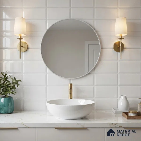 White Highlighter Wall Tile TL 06720 Lustra Limestone Whisper 2 ft x 1 ft Ceramic Glossy Finish - 9 mm |  | Suitable for Living Room, Bedroom, Bathroom (Sample)