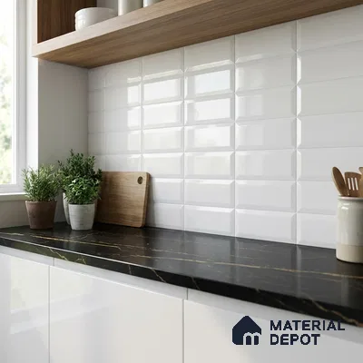 White Highlighter Wall Tile TL 06720 Lustra Limestone Whisper 2 ft x 1 ft Ceramic Glossy Finish - 9 mm |  | Suitable for Living Room, Bedroom, Bathroom (Sample)