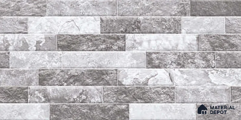 Grey Stacked Stone Wall Tile TL 06721 B Lustra Stormstone Grey 2 ft x 1 ft Ceramic Carving Satin Finish - 9 mm |  | Suitable for Living Room, Bedroom, Bathroom