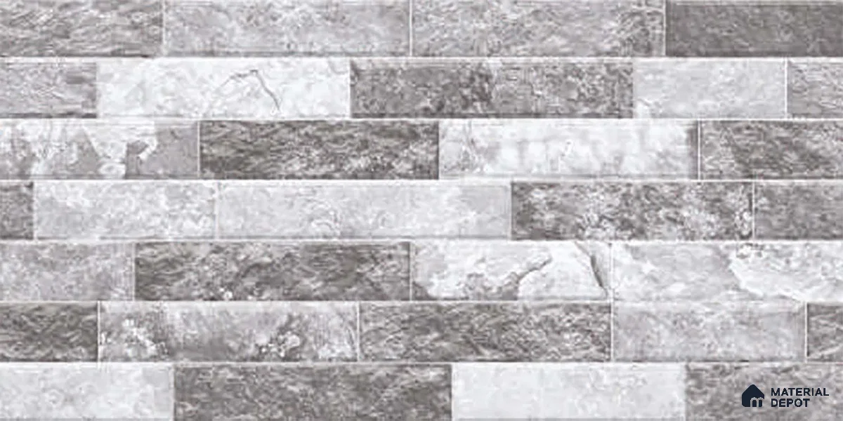 Grey Stacked Stone Wall Tile TL 06721 B Lustra Stormstone Grey 2 ft x 1 ft Ceramic Carving Satin Finish - 9 mm | | Suitable for Living Room, Bedroom, Bathroom