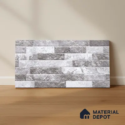 Grey Stacked Stone Wall Tile TL 06721 B Lustra Stormstone Grey 2 ft x 1 ft Ceramic Carving Satin Finish - 9 mm |  | Suitable for Living Room, Bedroom, Bathroom
