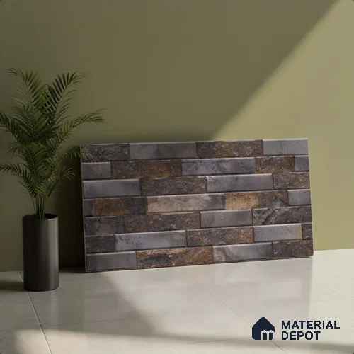 Grey Stacked Stone Wall Tile TL 06721 C Lustra Shimmering Cliff 2 ft x 1 ft Ceramic Carving Satin Finish - 9 mm | | Suitable for Living Room, Bedroom, Bathroom