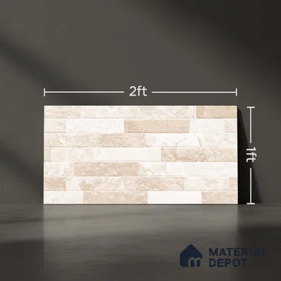 Beige Stacked Stone Wall Tile TL 06721 Lustra Canyon Sandstone 2 ft x 1 ft Ceramic Carving Satin Finish - 9 mm |  | Suitable for Living Room, Bedroom, Bathroom