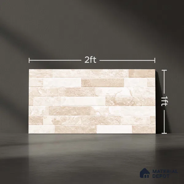 Beige Stacked Stone Wall Tile TL 06721 Lustra Canyon Sandstone 2 ft x 1 ft Ceramic Carving Satin Finish - 9 mm |  | Suitable for Living Room, Bedroom, Bathroom
