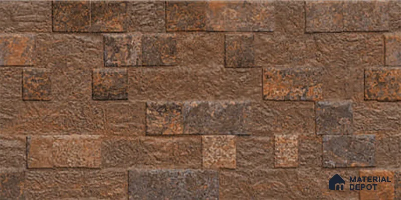 Brown Stacked Stone Wall Tile TL 06722 C Lustra Coppered Peaks 2 ft x 1 ft Ceramic Carving Satin Finish - 9 mm |  | Suitable for Living Room, Bedroom, Bathroom