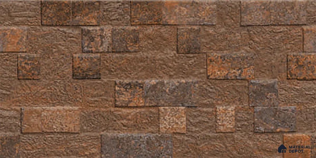 Brown Stacked Stone Wall Tile TL 06722 C Lustra Coppered Peaks 2 ft x 1 ft Ceramic Carving Satin Finish - 9 mm | | Suitable for Living Room, Bedroom, Bathroom