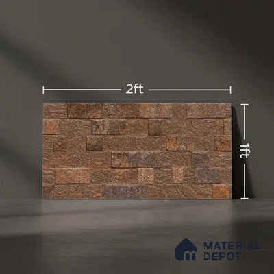 Brown Stacked Stone Wall Tile TL 06722 C Lustra Coppered Peaks 2 ft x 1 ft Ceramic Carving Satin Finish - 9 mm |  | Suitable for Living Room, Bedroom, Bathroom