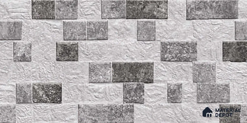 Grey Stacked Stone Wall Tile TL 06722 D Lustra Ashen Heights 2 ft x 1 ft Ceramic Carving Satin Finish - 9 mm |  | Suitable for Living Room, Bedroom, Bathroom