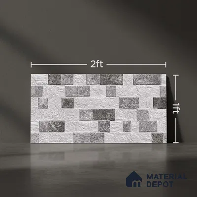Grey Stacked Stone Wall Tile TL 06722 D Lustra Ashen Heights 2 ft x 1 ft Ceramic Carving Satin Finish - 9 mm |  | Suitable for Living Room, Bedroom, Bathroom
