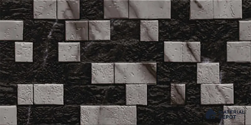 Grey Stacked Stone Wall Tile TL 06722 E Lustra Smoked Glacier 2 ft x 1 ft Ceramic Carving Satin Finish - 9 mm |  | Suitable for Living Room, Bedroom, Bathroom