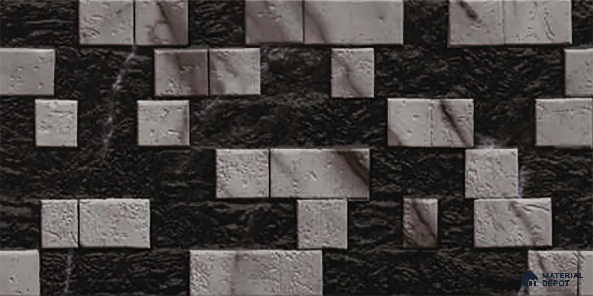 Grey Stacked Stone Wall Tile TL 06722 E Lustra Smoked Glacier 2 ft x 1 ft Ceramic Carving Satin Finish - 9 mm | | Suitable for Living Room, Bedroom, Bathroom