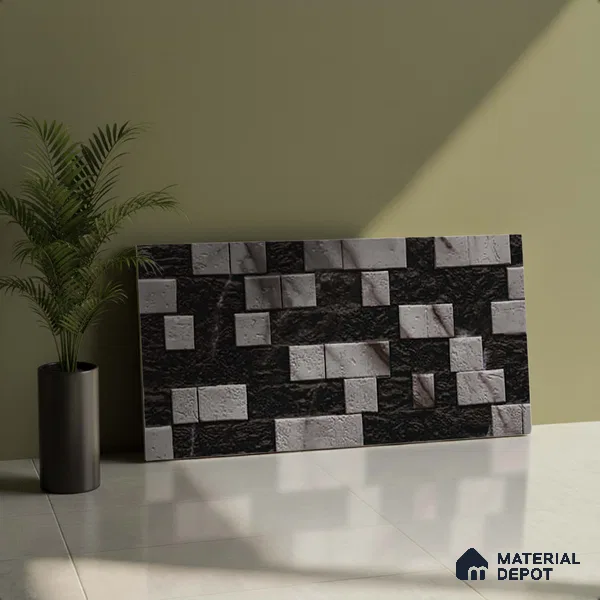 Grey Stacked Stone Wall Tile TL 06722 E Lustra Smoked Glacier 2 ft x 1 ft Ceramic Carving Satin Finish - 9 mm | | Suitable for Living Room, Bedroom, Bathroom