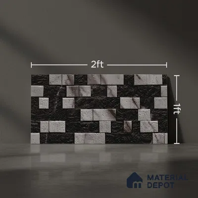 Grey Stacked Stone Wall Tile TL 06722 E Lustra Smoked Glacier 2 ft x 1 ft Ceramic Carving Satin Finish - 9 mm |  | Suitable for Living Room, Bedroom, Bathroom