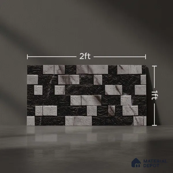 Grey Stacked Stone Wall Tile TL 06722 E Lustra Smoked Glacier 2 ft x 1 ft Ceramic Carving Satin Finish - 9 mm | | Suitable for Living Room, Bedroom, Bathroom