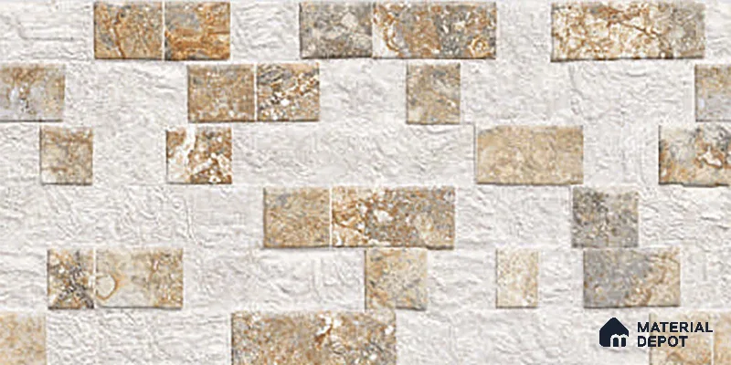 Cream Stacked Stone Wall Tile TL 06722 Lustra Alpine Serenity 2 ft x 1 ft Ceramic Carving Satin Finish - 9 mm |  | Suitable for Living Room, Bedroom, Bathroom