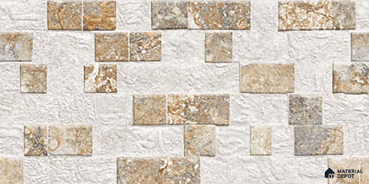 Cream Stacked Stone Wall Tile TL 06722 Lustra Alpine Serenity 2 ft x 1 ft Ceramic Carving Satin Finish - 9 mm |  | Suitable for Living Room, Bedroom, Bathroom