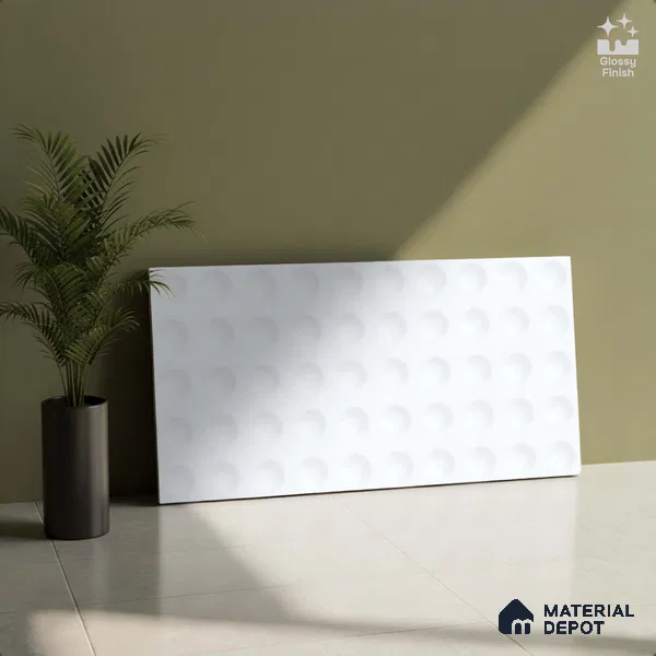 Pebbles Wall Tile TL 06723 Lustra Celestial White 2 ft x 1 ft Ceramic Glossy Finish - 9 mm | Suitable For Kitchen Backsplash, Bathroom & Basin Accent