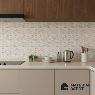 Cream Highlighter Wall Tile TL 06725 B Lustra Mirage Embellish 2 ft x 1 ft Ceramic Carving Satin Finish - 9 mm |  | Suitable for Living Room, Bedroom, Bathroom (Sample)